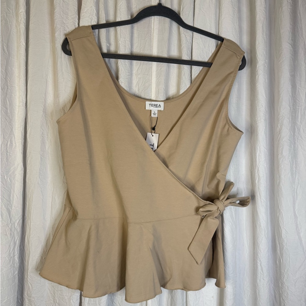 Women's Taupe Wrap Peplum Top